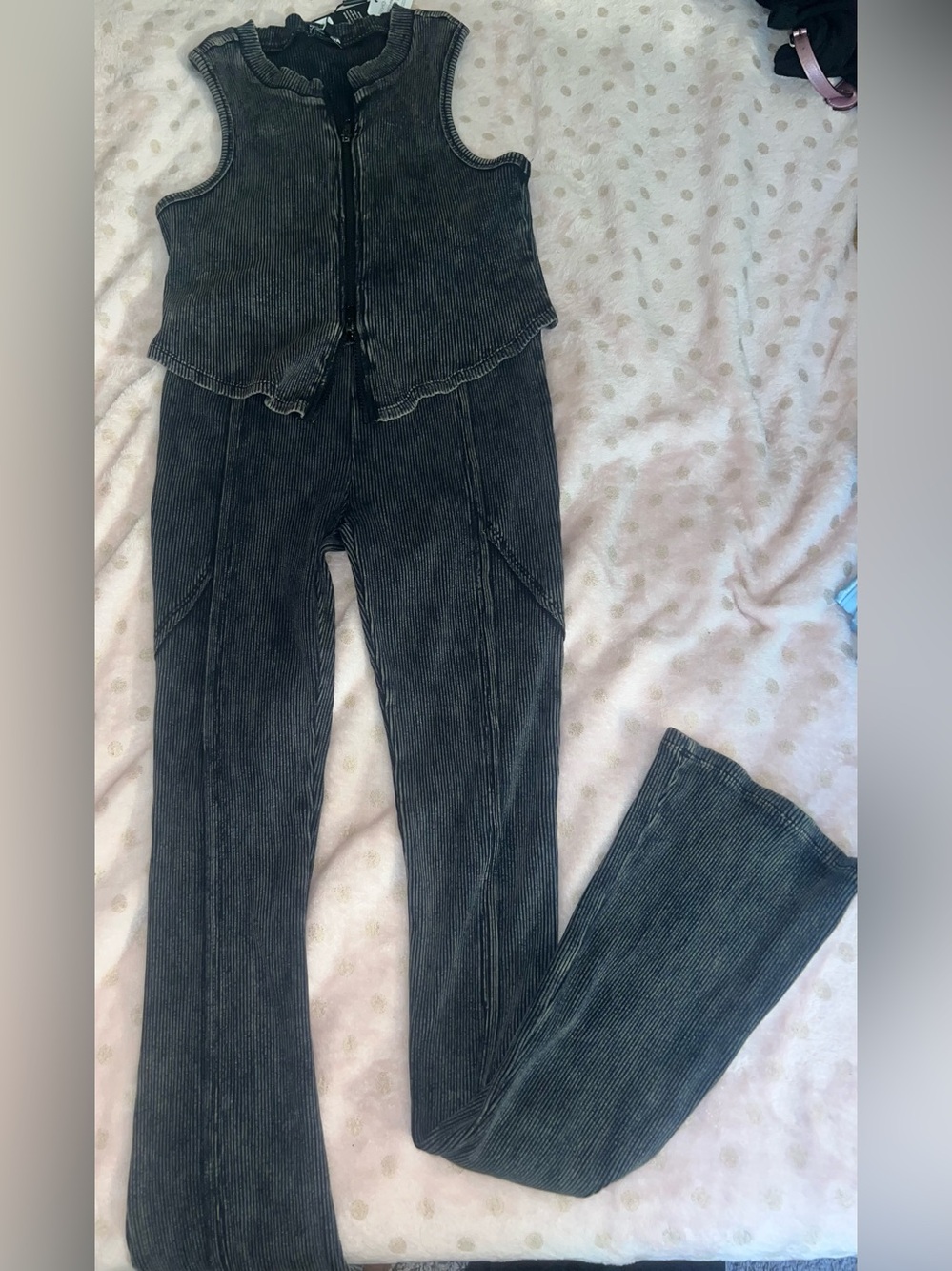 Fashion Nova Charcoal Ribbed High-Waist Leggings Set